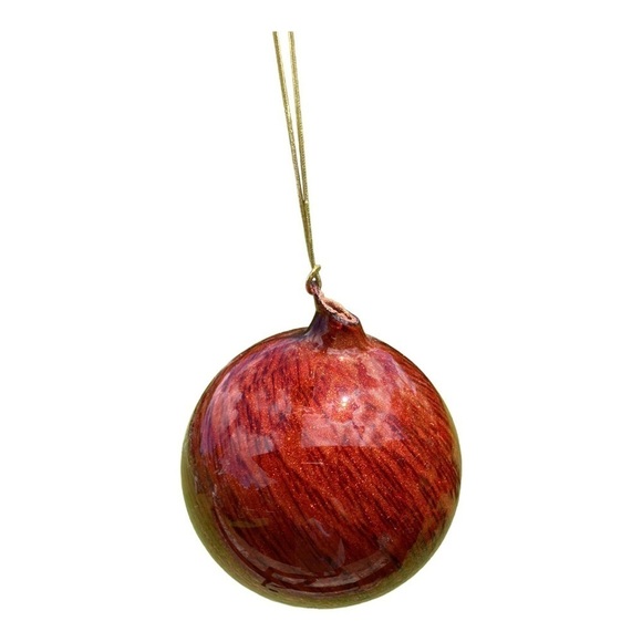 Hand Blown Red Orange Glitter Tiger Eye Medium Glass Ornament - Picture 3 of 11